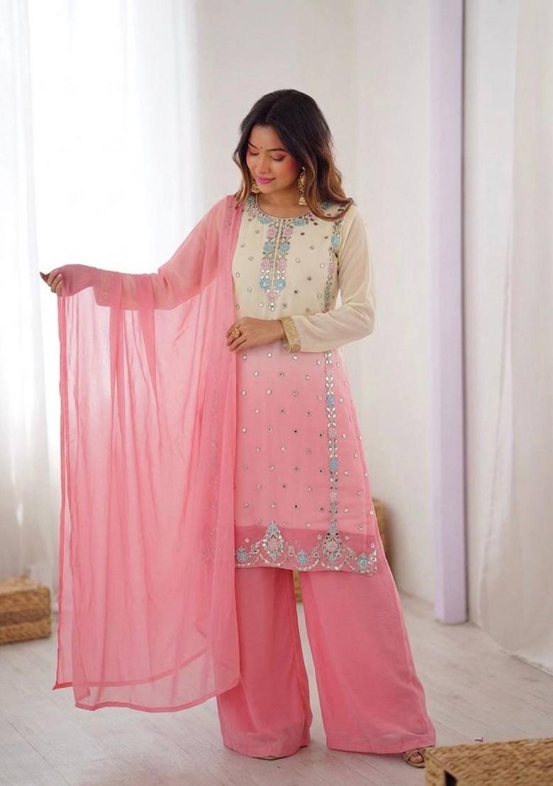 Multicolor Embroidery Georgette Kurta Set - Indya