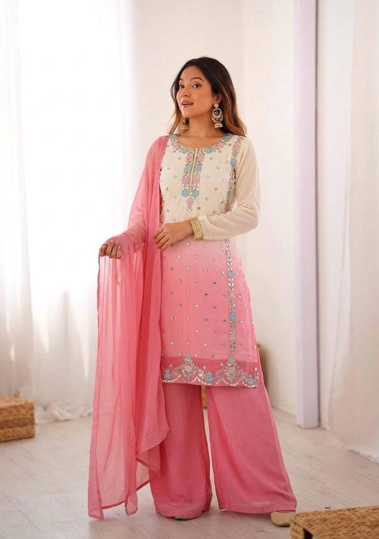 Multicolor Embroidery Georgette Kurta Set - Indya
