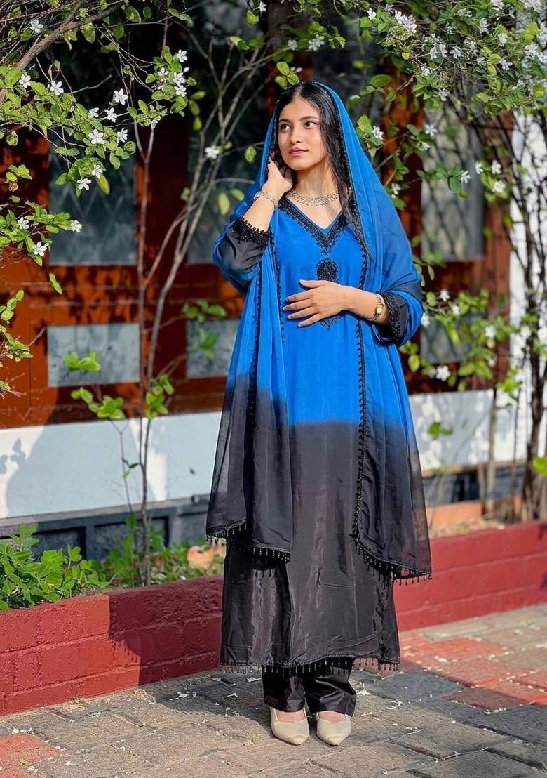 Multicolor Embroidery Georgette Kurta Set - Indya