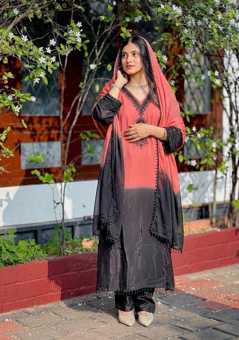 Multicolor Embroidery Georgette Kurta Set - Indya