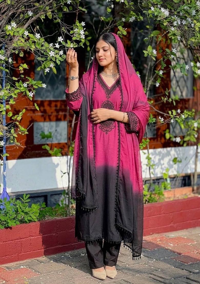 Multicolor Embroidery Georgette Kurta Set - Indya