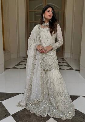 White Embroidery Silk Kurta Set