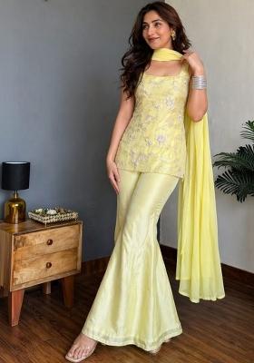Yellow Embroidery Georgette Palazzo Set