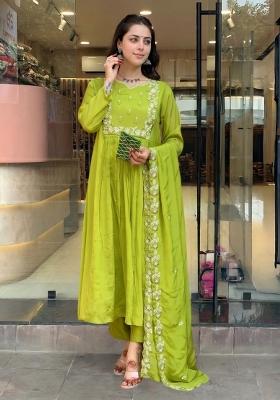 Lemon Embroidery Chinon Kurta Set