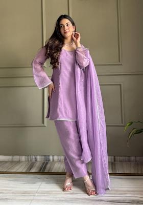 Lavender Embroidery Silk Kurta Set
