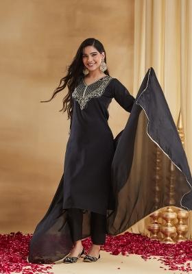 Black Embroidery Rayon Kurta Set