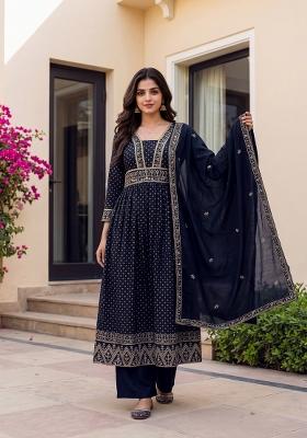Nevy Blue Printed Silk Palazzo Set