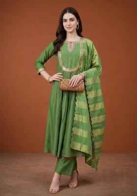 Light Green Embroidery Chanderi Kurta Set