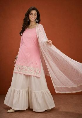 Peach Embroidery Cotton Sharara Set