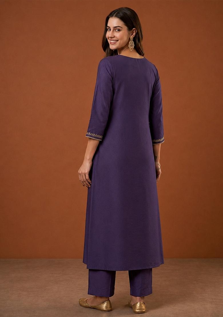 Violet Printed Silk Anarkali Set - Indya