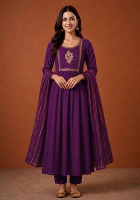 Violet Embroidery Silk Kurta Set