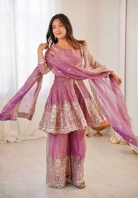 Pink Embroidery Silk Palazzo Set