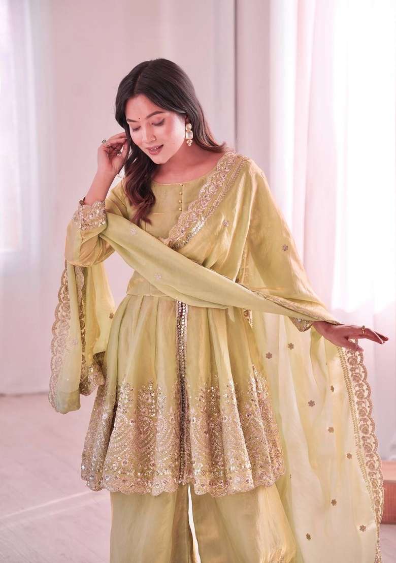 Pista Embroidery Silk Palazzo Set - Indya