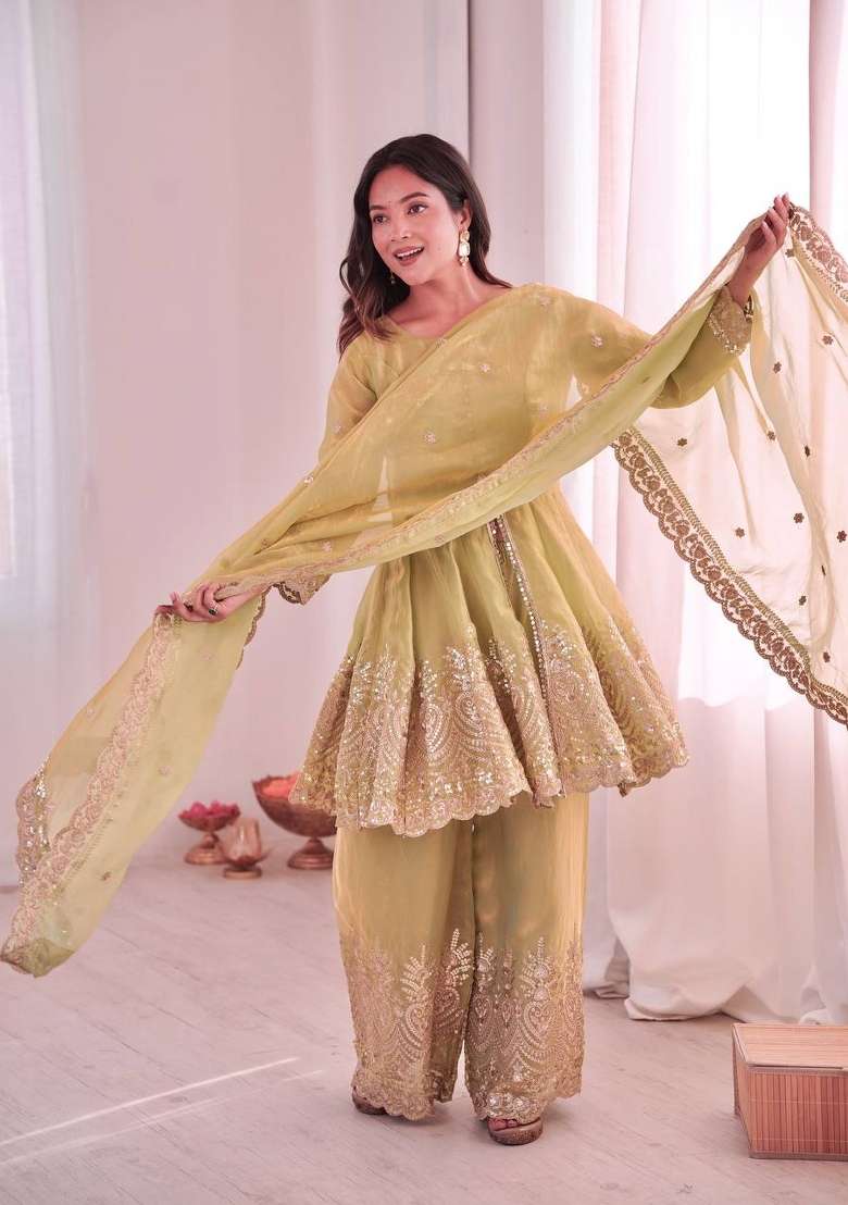 Pista Embroidery Silk Palazzo Set - Indya