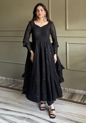 Black Embroidery Georgette Anarkali Set