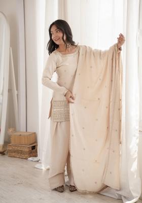 Off White Embroidery Silk Kurta Set