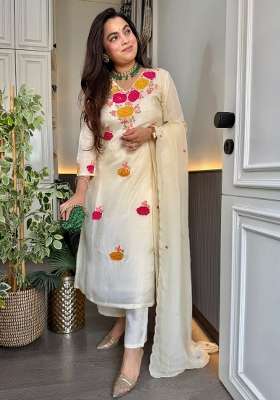 White Embroidery Roman Kurta Set