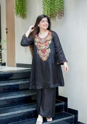 Black Embroidery Crepe Palazzo Set