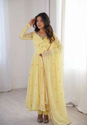 Yellow Embroidery Georgette Anarkali Set