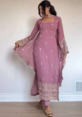 Pink Embroidery Georgette Kurta Set