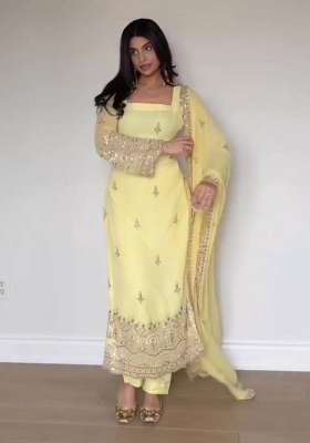 Yellow Embroidery Georgette Kurta Set
