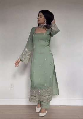 Pista Embroidery Georgette Kurta Set