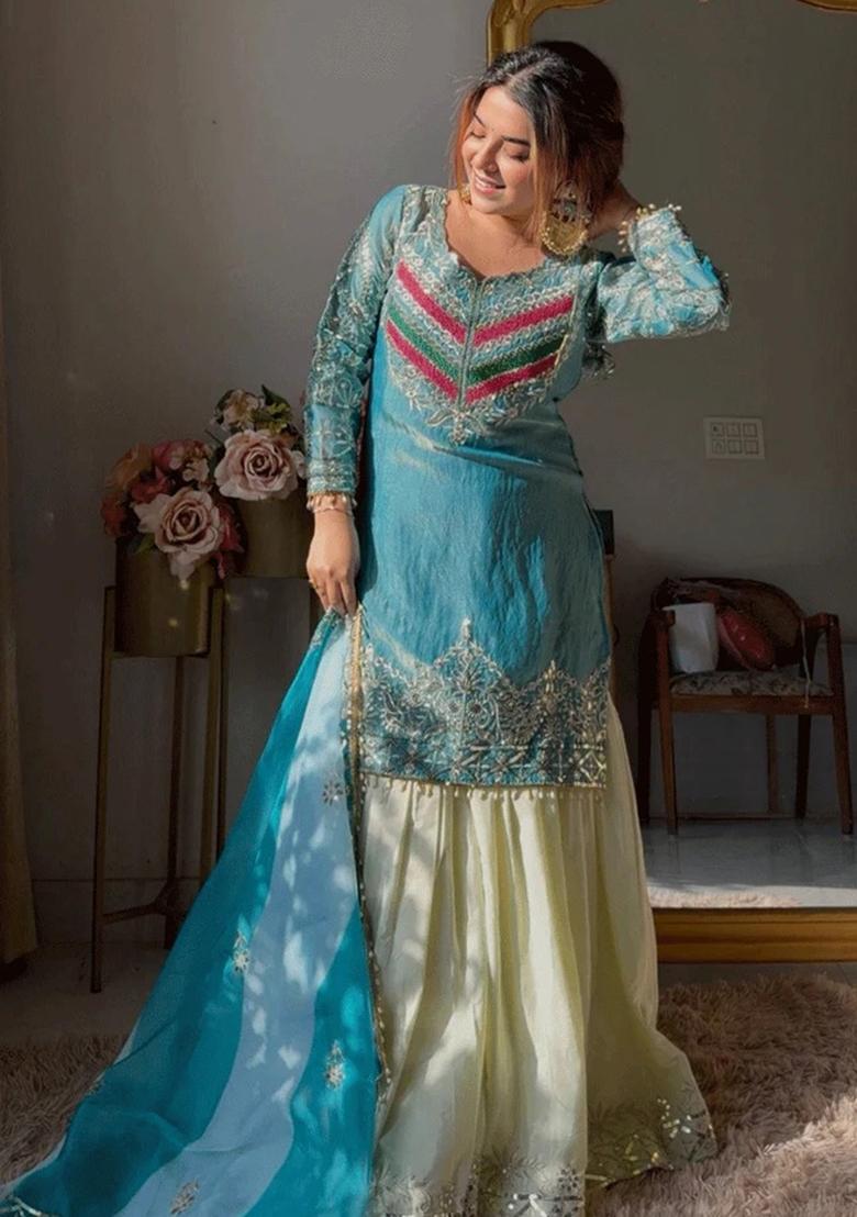 Rust Embroidery Silk Kurta Set - Indya