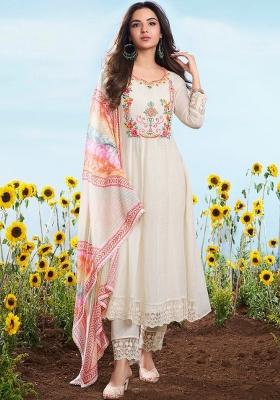Off White Embroidery Cotton Kurta Set