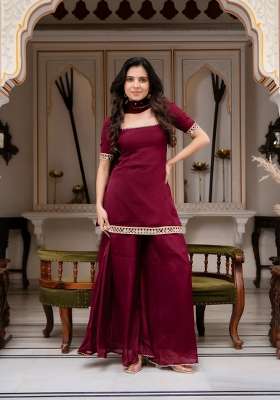 Maroon Embroidery Georgette Palazzo Set