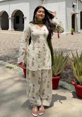 Green Printed Cotton Kurta Set