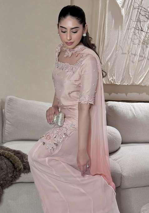 Pink Embroidery Silk Sharara Set
