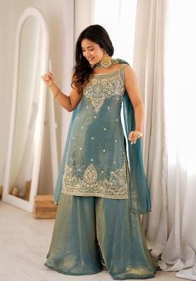 Pista Embroidery Silk Kurta Set