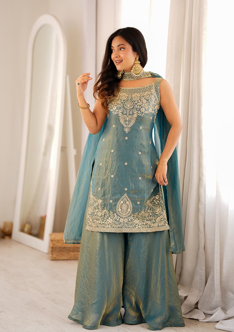 Pista Embroidery Silk Kurta Set - Indya