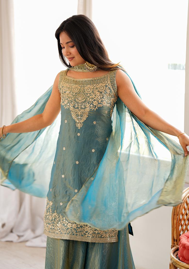 Pista Embroidery Silk Kurta Set - Indya