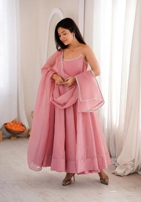 Dusty Pink Diamond Silk Anarkali Set