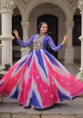 Blue Bandhej Georgette Anarkali