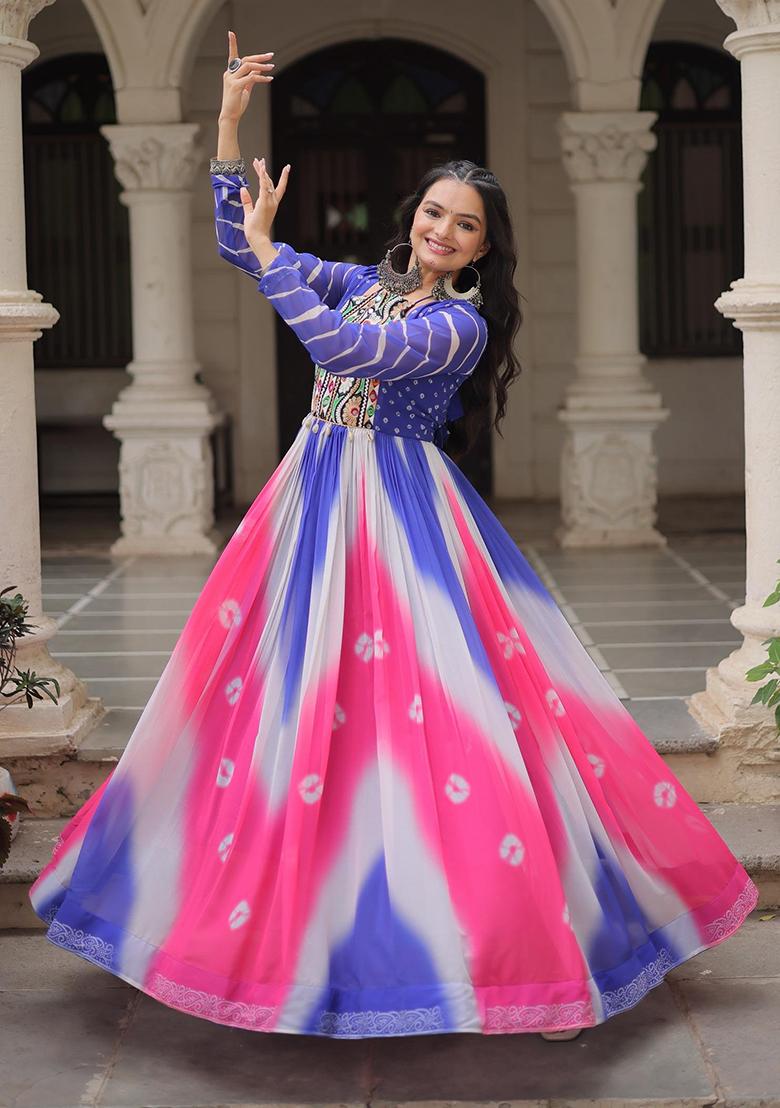 Blue Bandhej Georgette Anarkali - Indya