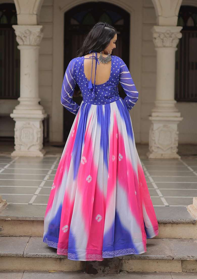 Blue Bandhej Georgette Anarkali - Indya