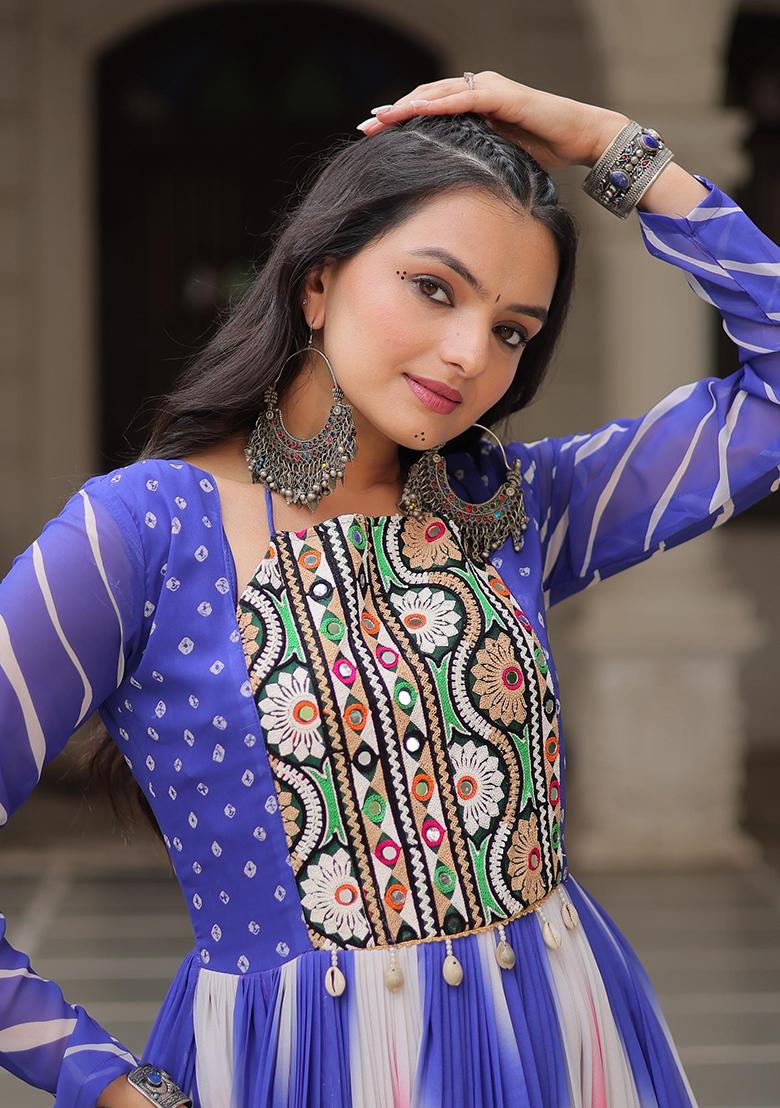 Blue Bandhej Georgette Anarkali - Indya