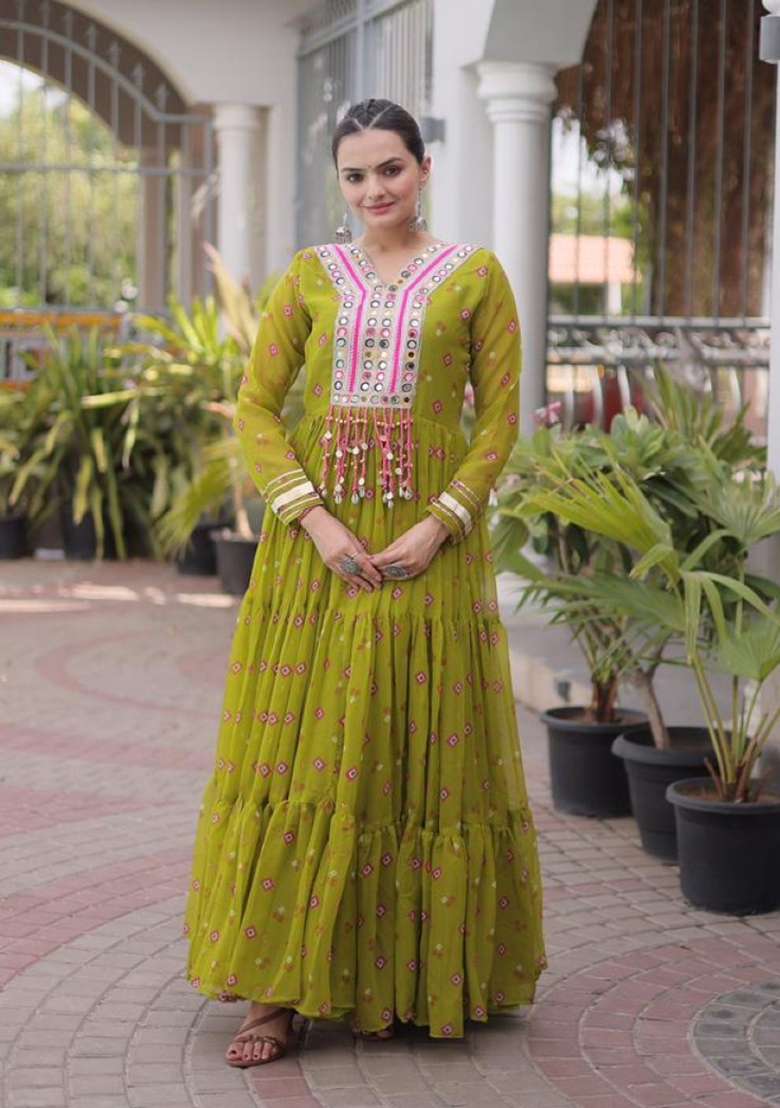 Mehendi Lehariya Georgette Anarkali - Indya