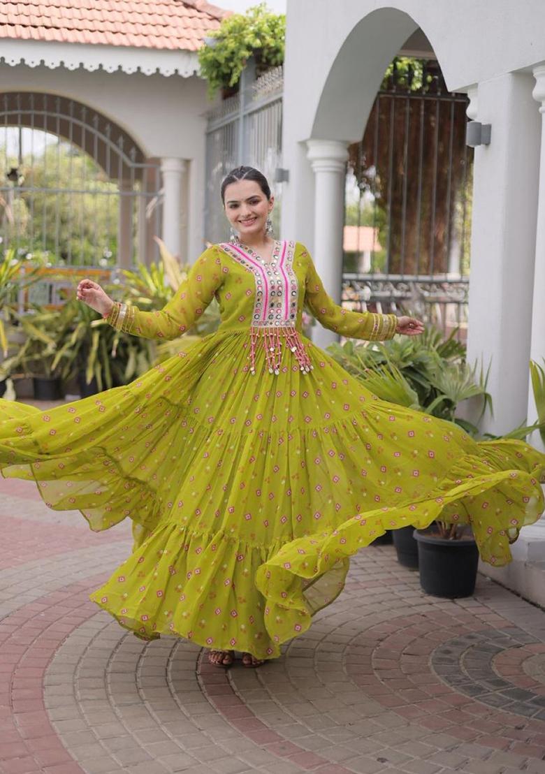 Mehendi Lehariya Georgette Anarkali - Indya
