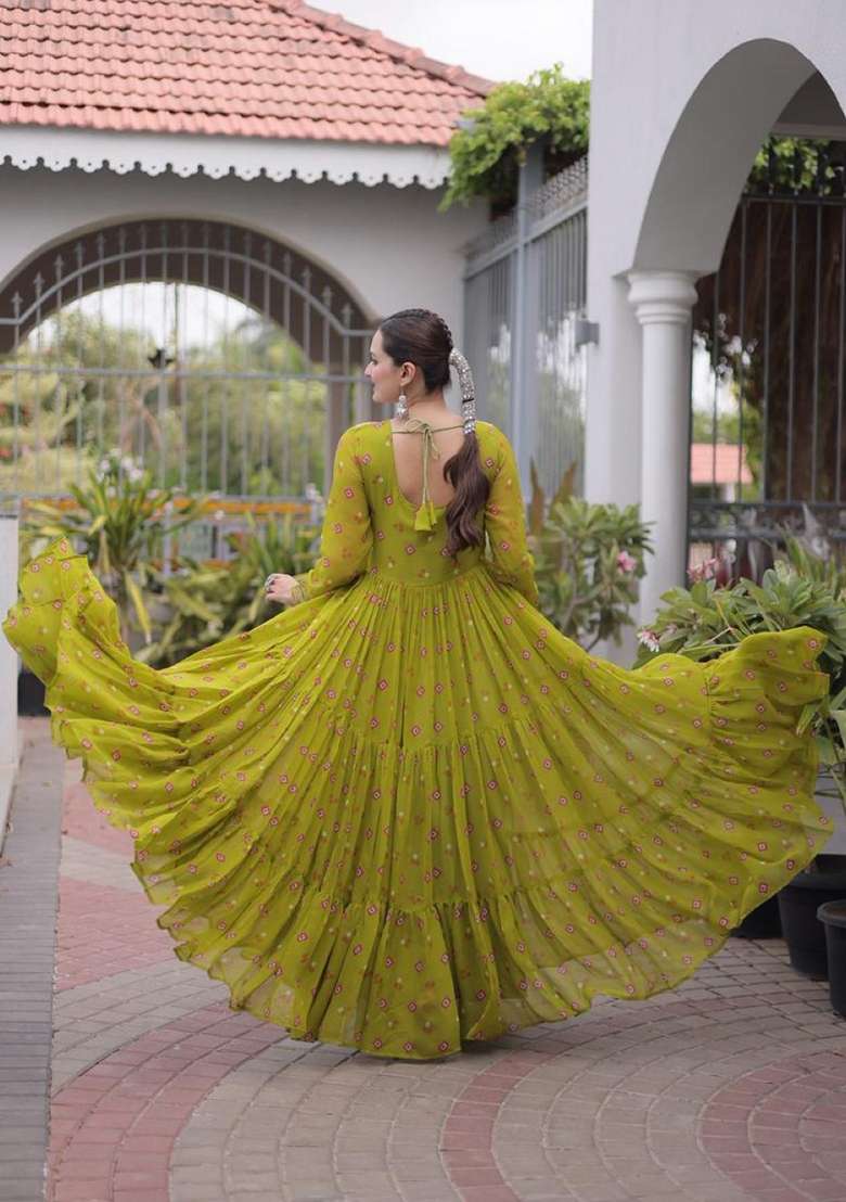 Mehendi Lehariya Georgette Anarkali - Indya