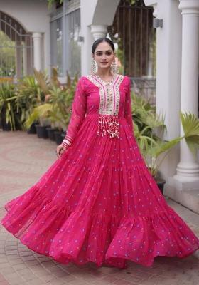 Rani Pink Lehariya Georgette Anarkali