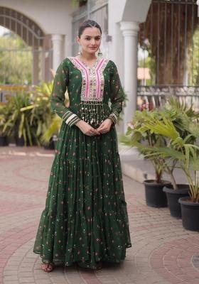Dark Green Lehariya Georgette Anarkali