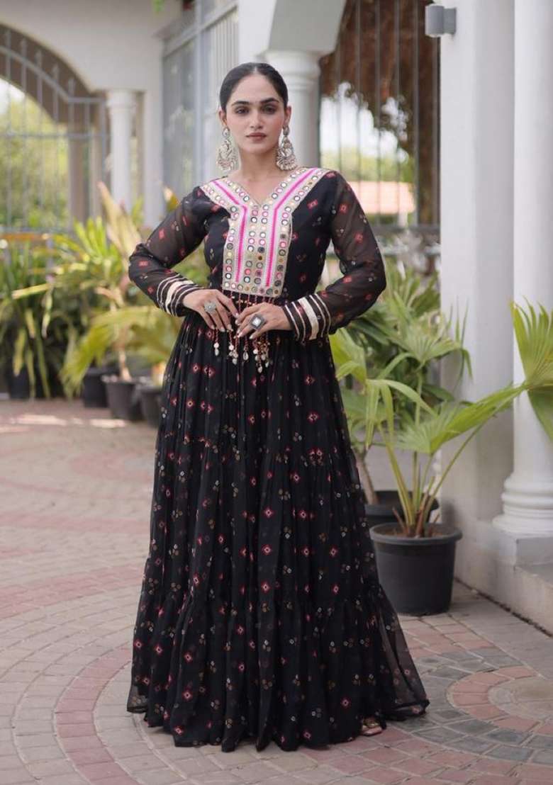 Black Lehariya Georgette Anarkali - Indya
