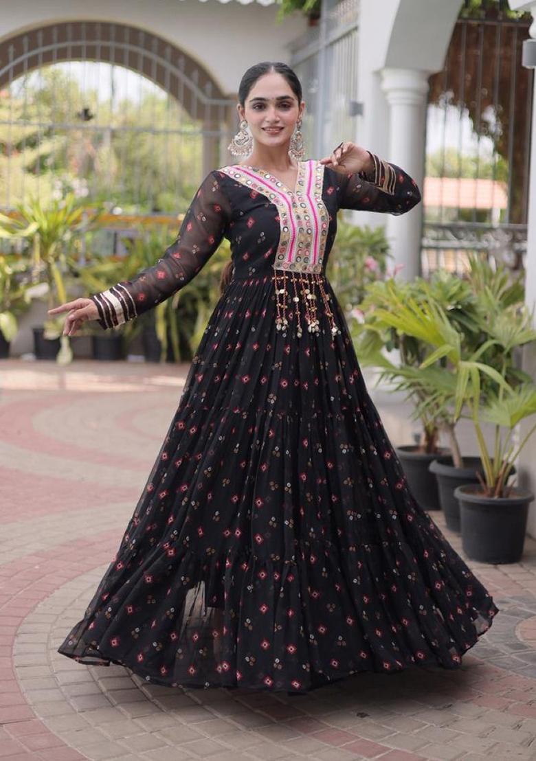 Black Lehariya Georgette Anarkali - Indya