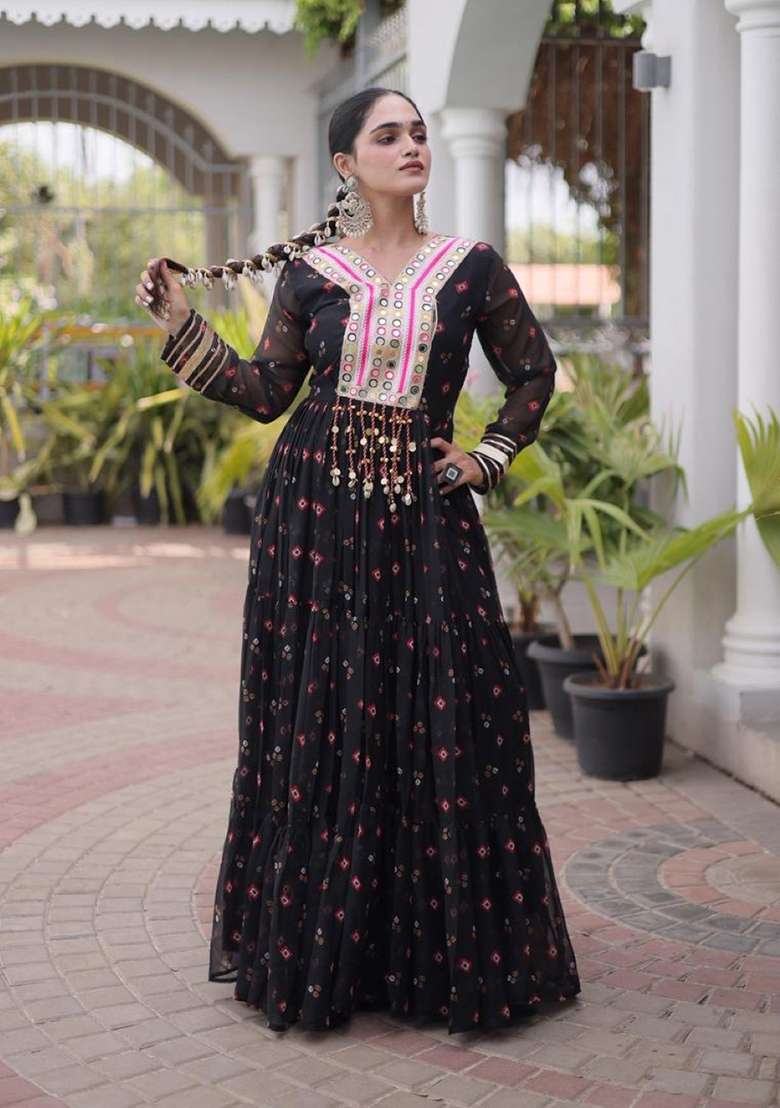 Black Lehariya Georgette Anarkali - Indya