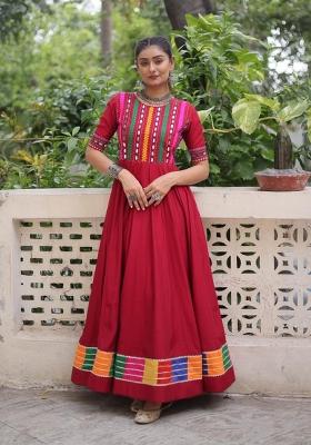 Red Embroidery Silk Anarkali