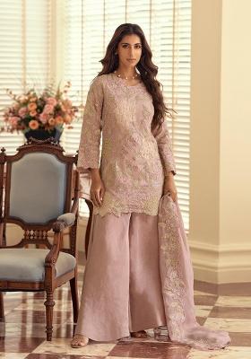 Purple Embroidery Silk Kurta Set