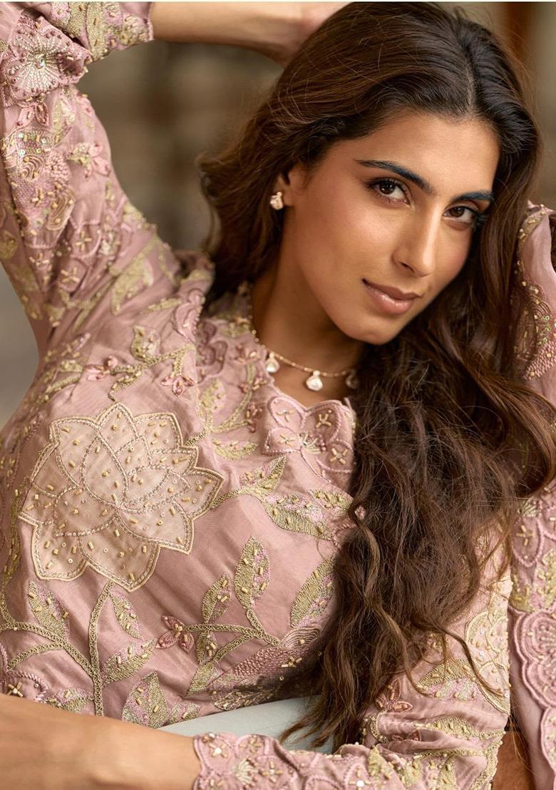 Purple Embroidery Silk Kurta Set - Indya